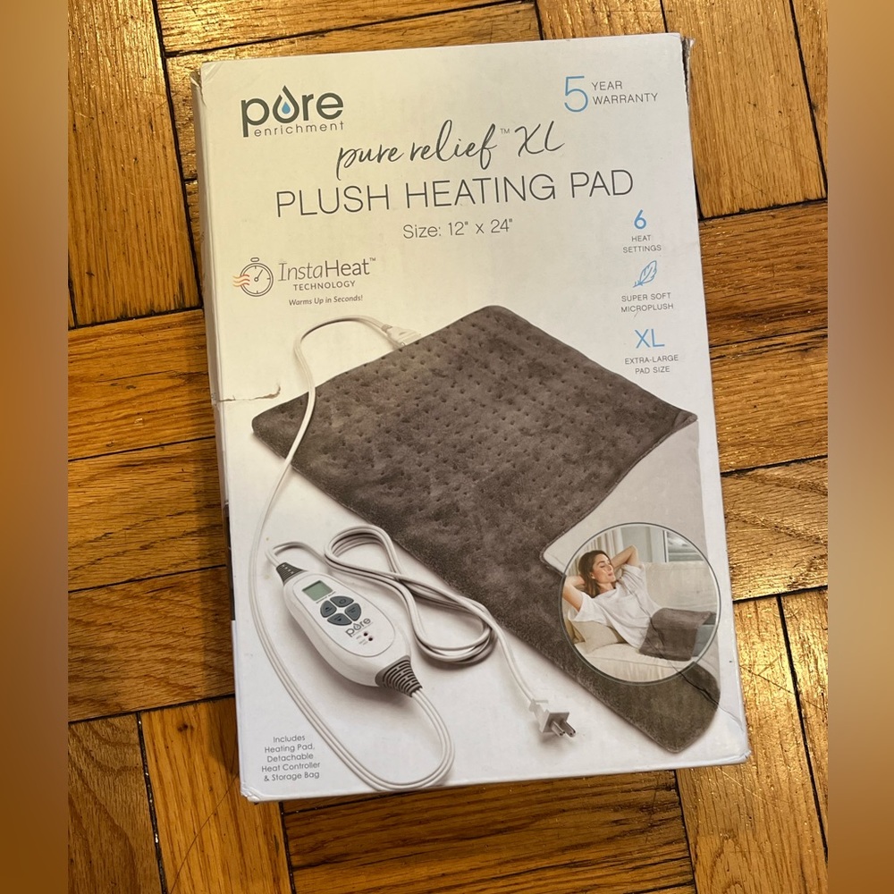 Pure Relief XL Plush Heating Pad gray New
